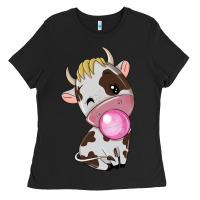 Black cute cow Ladies Tee - texasbilliewilder
