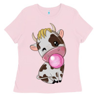 Bubblegum Pink cute cow Ladies Tee - texasbilliewilder