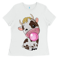 White cute cow Ladies Tee - texasbilliewilder
