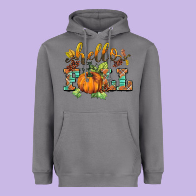 Hello Fall Pumpkin Heavyweight Hoodie Designed By Barkaloodesign