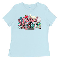 Baby Blue blessed teacher school Ladies Tee - NancyCooperArtShop
