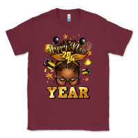 Burgundy happy new year afro messy bun Classic Tee - texasbilliewilder