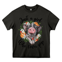 Asphalt just a girl who loves pigs floral wreath Heavy Core Tee - BarkalooDesign