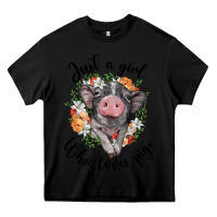 Black just a girl who loves pigs floral wreath Heavy Core Tee - BarkalooDesign