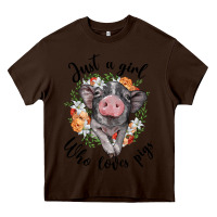 Chocolate Brown just a girl who loves pigs floral wreath Heavy Core Tee - BarkalooDesign