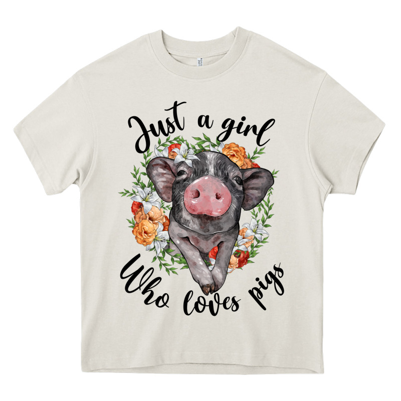 Just A Girl Who Loves Pigs Floral Wreath Heavy Core Tee by BarkalooDesign | Teevron