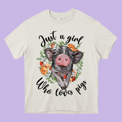 Just A Girl Who Loves Pigs Floral Wreath Heavy Core Tee Designed By Barkaloodesign