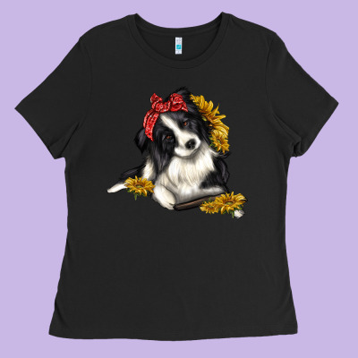 Border Collie With Bandanna Ladies Tee Designed By Texasbilliewilder