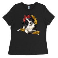 Black border collie with bandanna Ladies Tee - texasbilliewilder