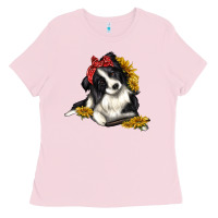 Bubblegum Pink border collie with bandanna Ladies Tee - texasbilliewilder