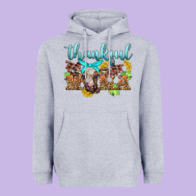 Thankful Mama Cow Heavyweight Hoodie Designed By Barkaloodesign