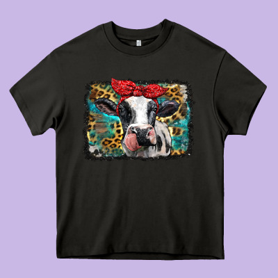 Holstein Cow With Glitter And Leopard Background Heavy Core Tee Designed By Barkaloodesign