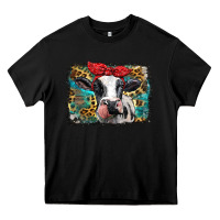 Black holstein cow with glitter and leopard background Heavy Core Tee - BarkalooDesign