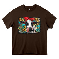 Chocolate Brown holstein cow with glitter and leopard background Heavy Core Tee - BarkalooDesign