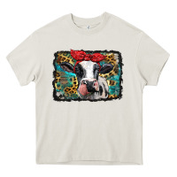 Cream holstein cow with glitter and leopard background Heavy Core Tee - BarkalooDesign