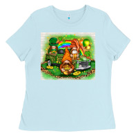 Baby Blue st patricks day gnomies with truck Ladies Tee - NancyCooperArtShop