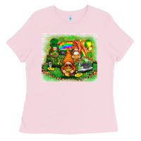 Bubblegum Pink st patricks day gnomies with truck Ladies Tee - NancyCooperArtShop