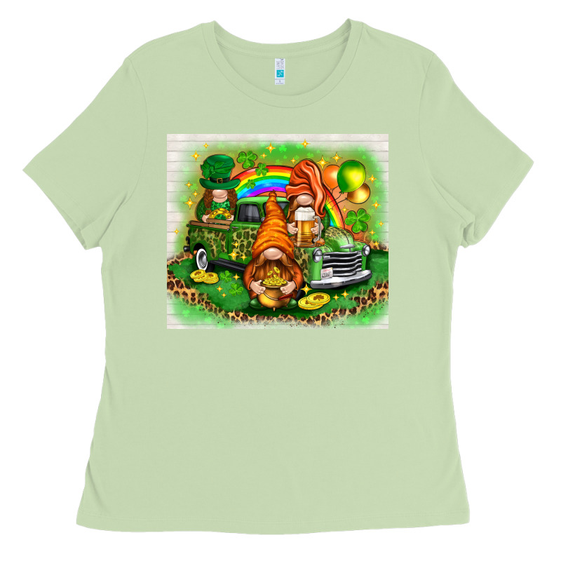 St Patricks Day Gnomies With Truck Ladies Tee by NancyCooperArtShop | Teevron