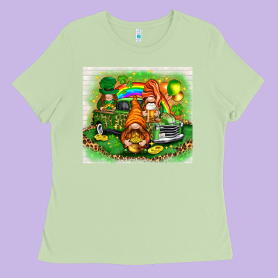 St Patricks Day Gnomies With Truck Ladies Tee Designed By Nancycooperartshop