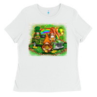 White st patricks day gnomies with truck Ladies Tee - NancyCooperArtShop