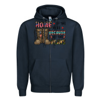 Navy home of the free beacause of the brave Zipper Hoodie - CowhideDigitalArt