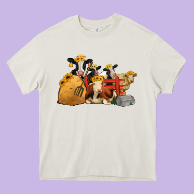 Farm Animals With Sunflower Headbands Heavy Core Tee Designed By Jasminsmagicworld