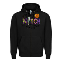 Black Resting Witch Face Zipper Hoodie - CowhideDigitalArt