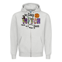 Dove Grey Resting Witch Face Zipper Hoodie - CowhideDigitalArt