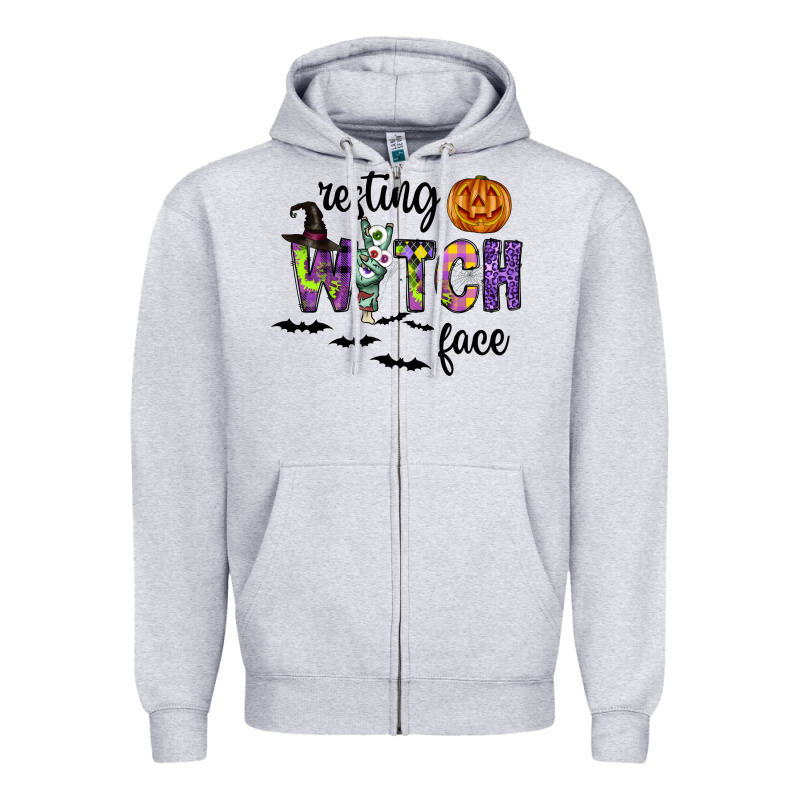 Resting Witch Face Zipper Hoodie by CowhideDigitalArt | Teevron