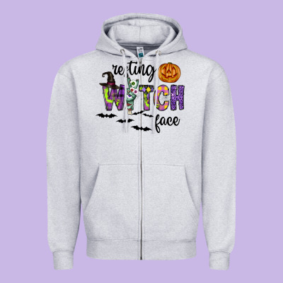 Resting Witch Face Zipper Hoodie Designed By Cowhidedigitalart
