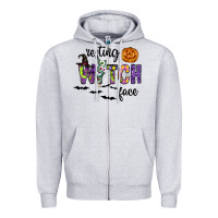 Heather Grey Resting Witch Face Zipper Hoodie - CowhideDigitalArt
