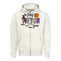 Oatmeal Heather Resting Witch Face Zipper Hoodie - CowhideDigitalArt