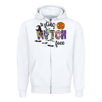 White Resting Witch Face Zipper Hoodie - CowhideDigitalArt