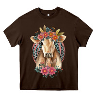 Chocolate Brown flower cow Heavy Core Tee - Jasminsmagicworld