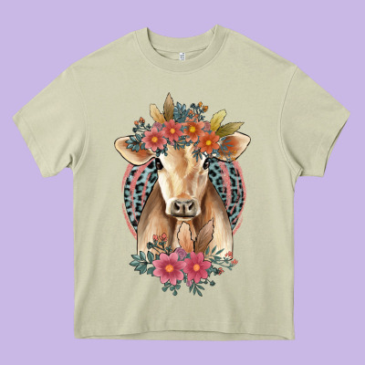 Flower Cow Heavy Core Tee Designed By Jasminsmagicworld