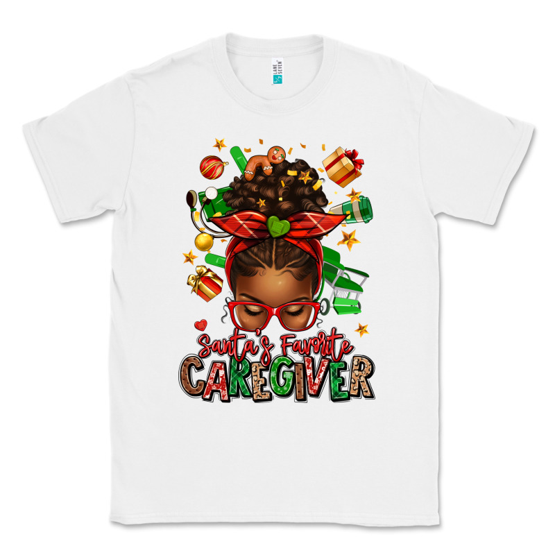 Santas Favorite Caregiver Afro Messy Bun Classic Tee by texasbilliewilder | Teevron