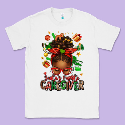 Santas Favorite Caregiver Afro Messy Bun Classic Tee Designed By Texasbilliewilder