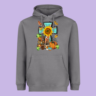 Western Thankful Cross Pumpkin Heavyweight Hoodie Designed By Barkaloodesign