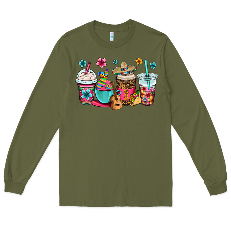 Mexico Fiesta Coffee Cups Long Sleeve Tee by OliviaCreatesArt | Teevron