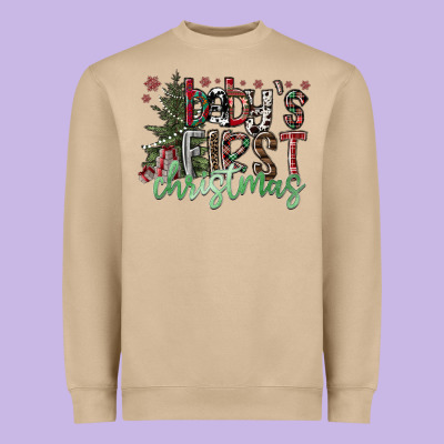 Baby's First Christmas Heavyweight Sweatshirt Designed By Cowhidedigitalart
