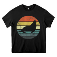 Black Seal Lover Gifts Retro Vintage Sea Lion Animal Silhouette Heavy Core Tee - trangStudio
