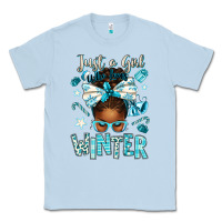 Dusty Blue just a girl who loves winter afro messy bun Classic Tee - texasbilliewilder