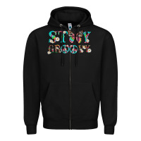 Black stay groovy with butterfly peace sign and flowers Zipper Hoodie - Artiststas