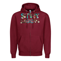 Burgundy stay groovy with butterfly peace sign and flowers Zipper Hoodie - Artiststas