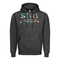 Charcoal Heather stay groovy with butterfly peace sign and flowers Zipper Hoodie - Artiststas
