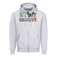 Heather Grey stay groovy with butterfly peace sign and flowers Zipper Hoodie - Artiststas