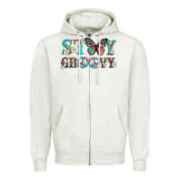 Oatmeal Heather stay groovy with butterfly peace sign and flowers Zipper Hoodie - Artiststas
