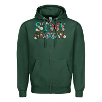 Sports Green stay groovy with butterfly peace sign and flowers Zipper Hoodie - Artiststas