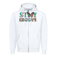 White stay groovy with butterfly peace sign and flowers Zipper Hoodie - Artiststas