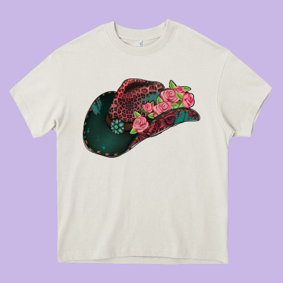 Leopard Flowers Cowboy Hat Heavy Core Tee Designed By Jasminsmagicworld